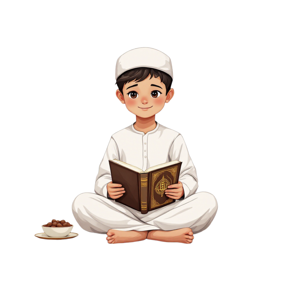 A boy in white is reading a book png