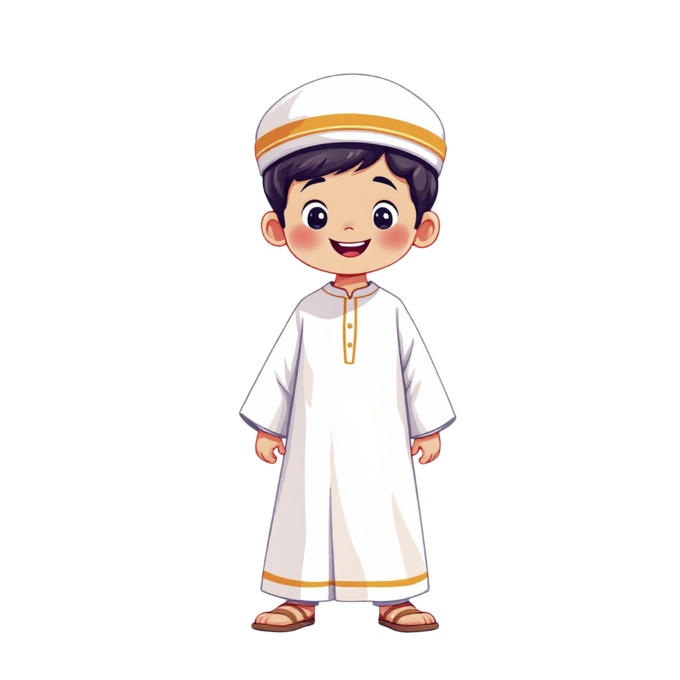 A cartoon boy in a traditional arabic outfit png