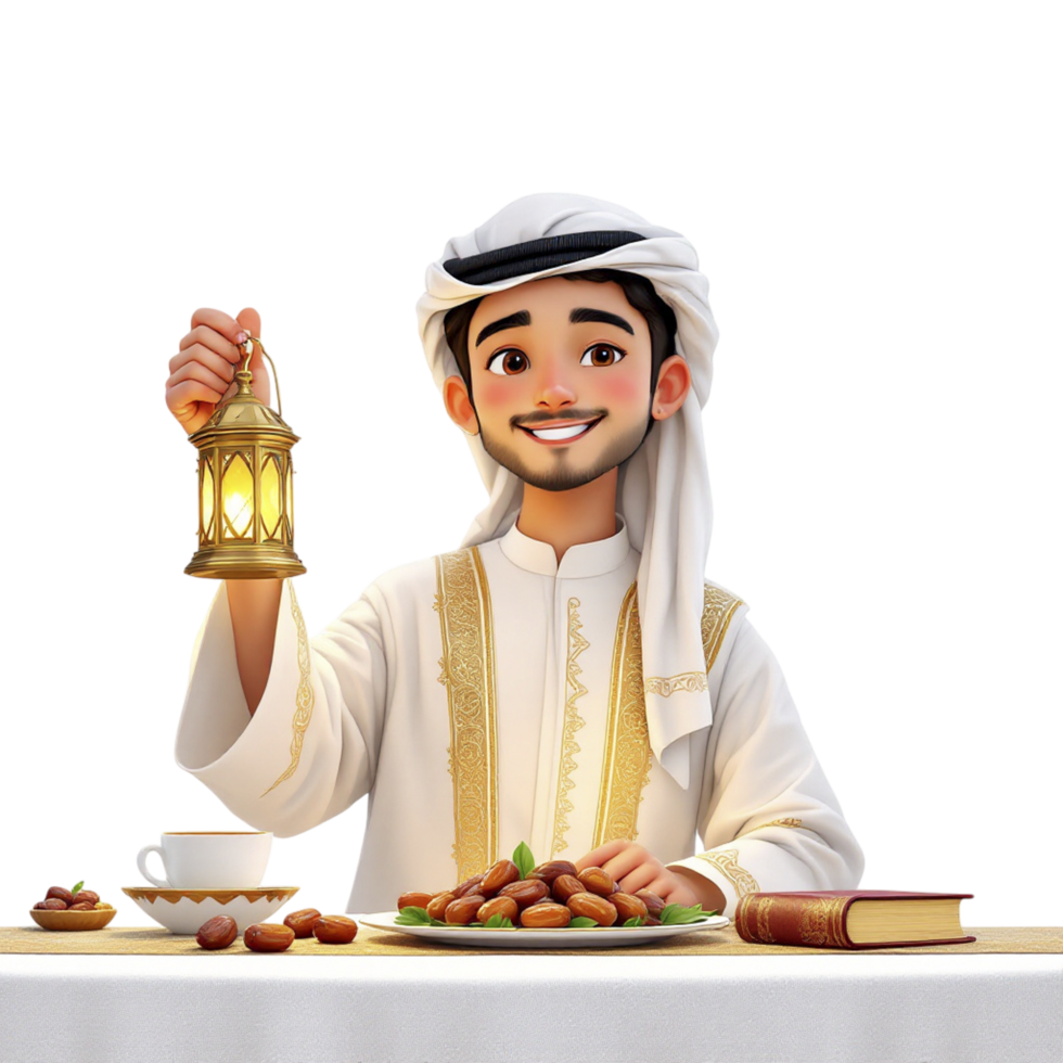 Arabic man with a plate of dates and a lantern png