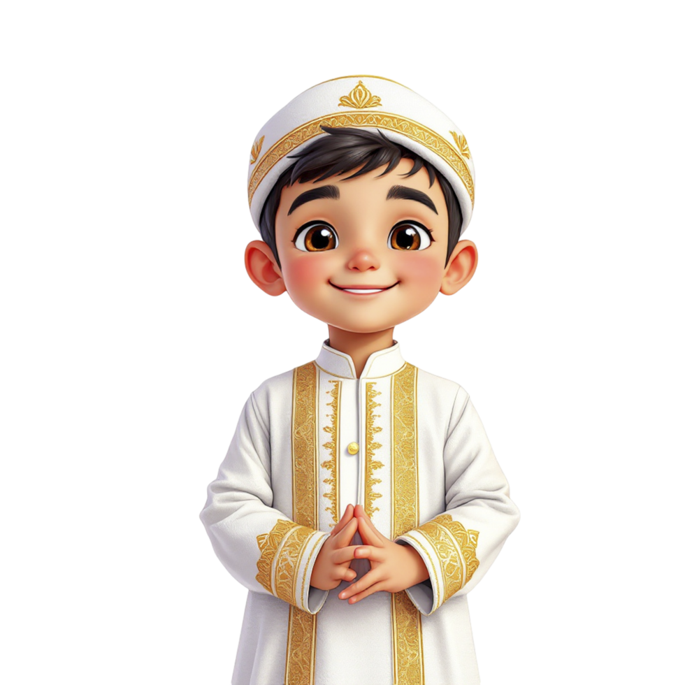 A cartoon boy in a traditional arabic outfit png