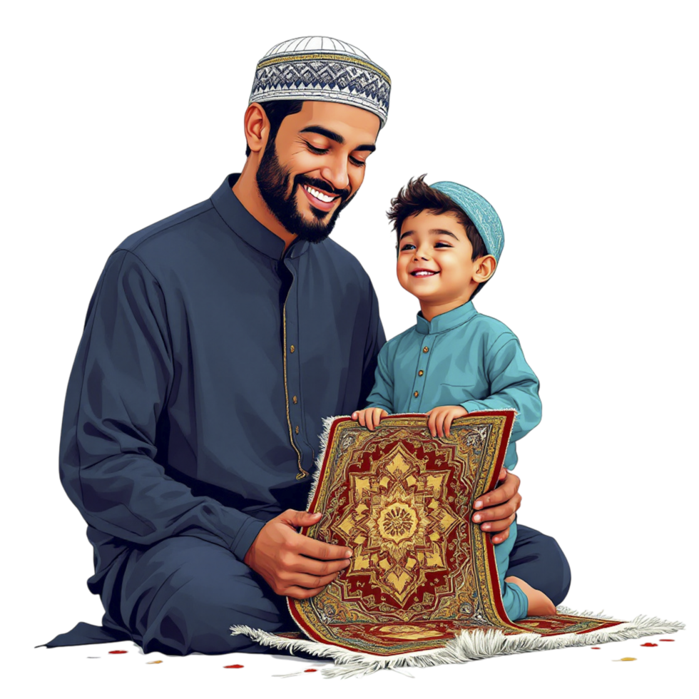 A muslim father and son are reading a book png