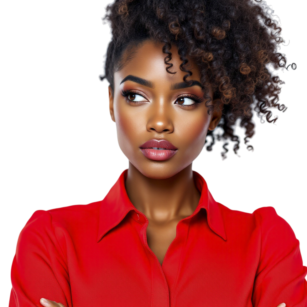 An african american woman in a red shirt png