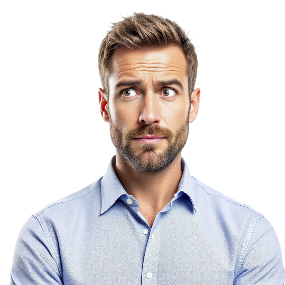 A man with a beard and shirt looking up png