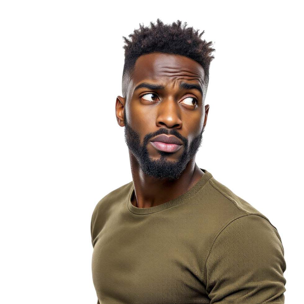 A man with a beard and a beard looking up png