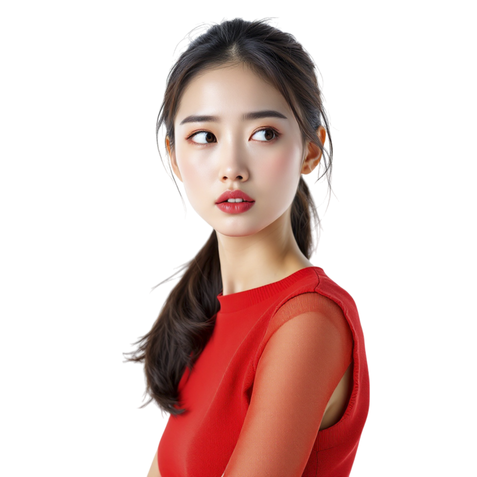 A beautiful young woman in a red dress png