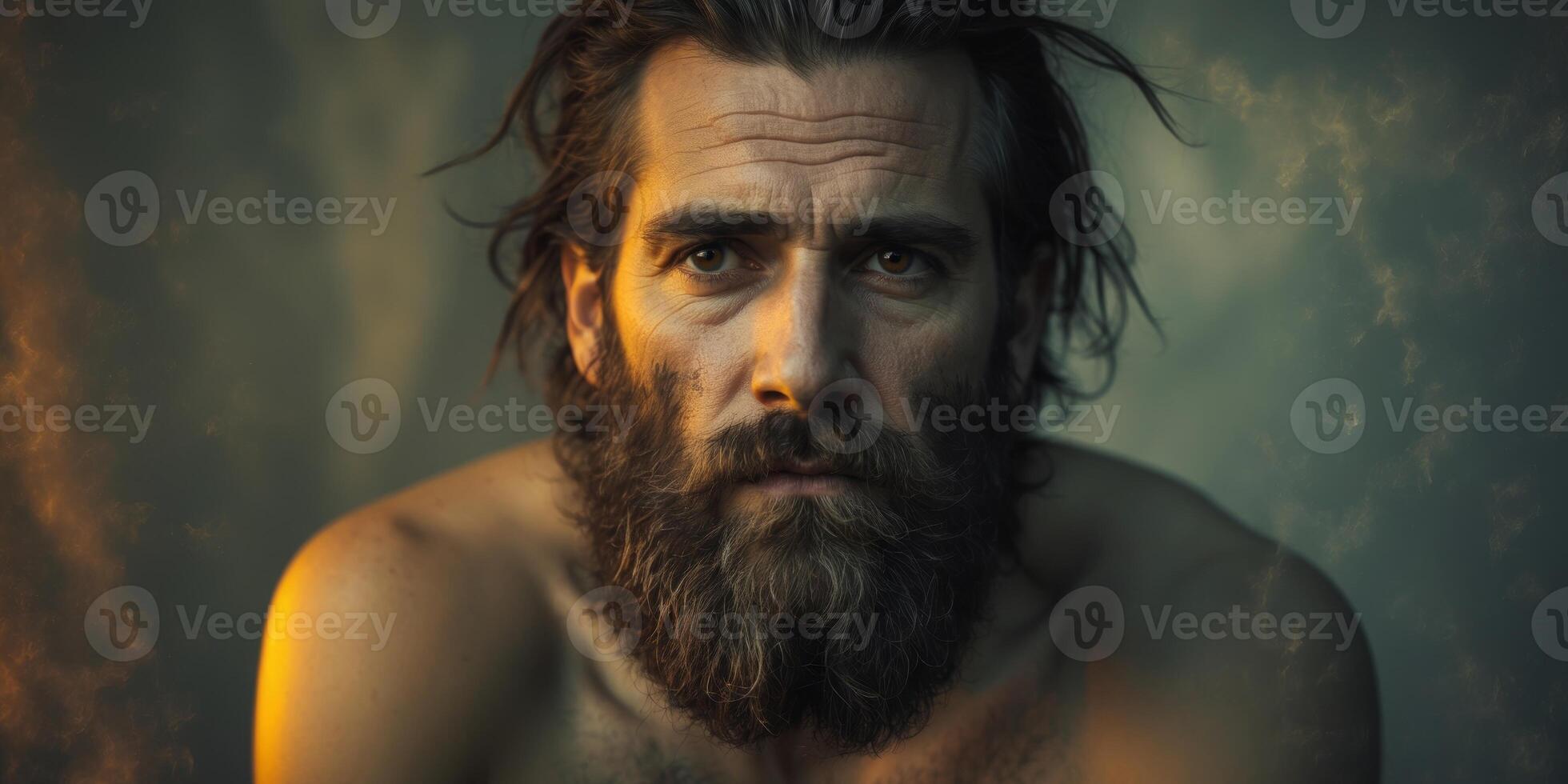 A man with a beard and long hair photo
