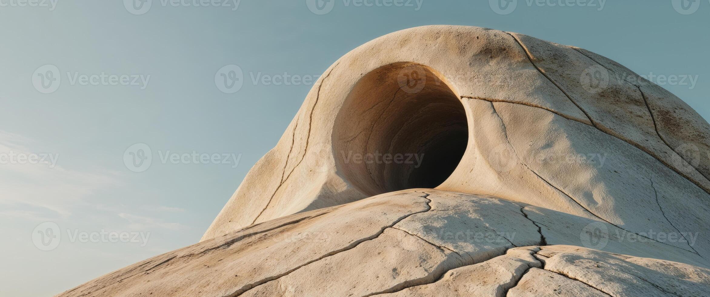 A rock with a hole in it and a hole in the ground photo