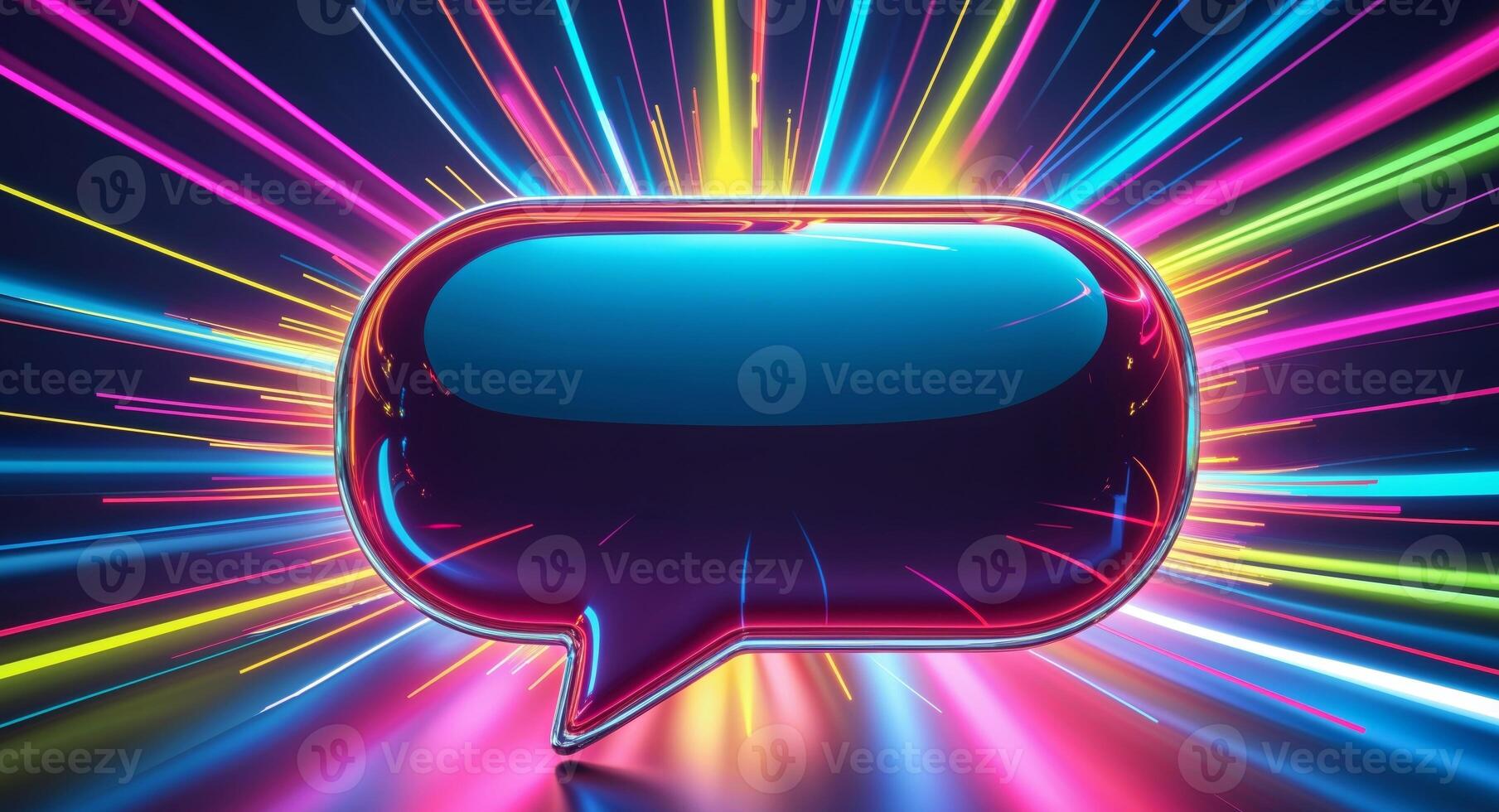 A speech bubble with colorful light rays photo