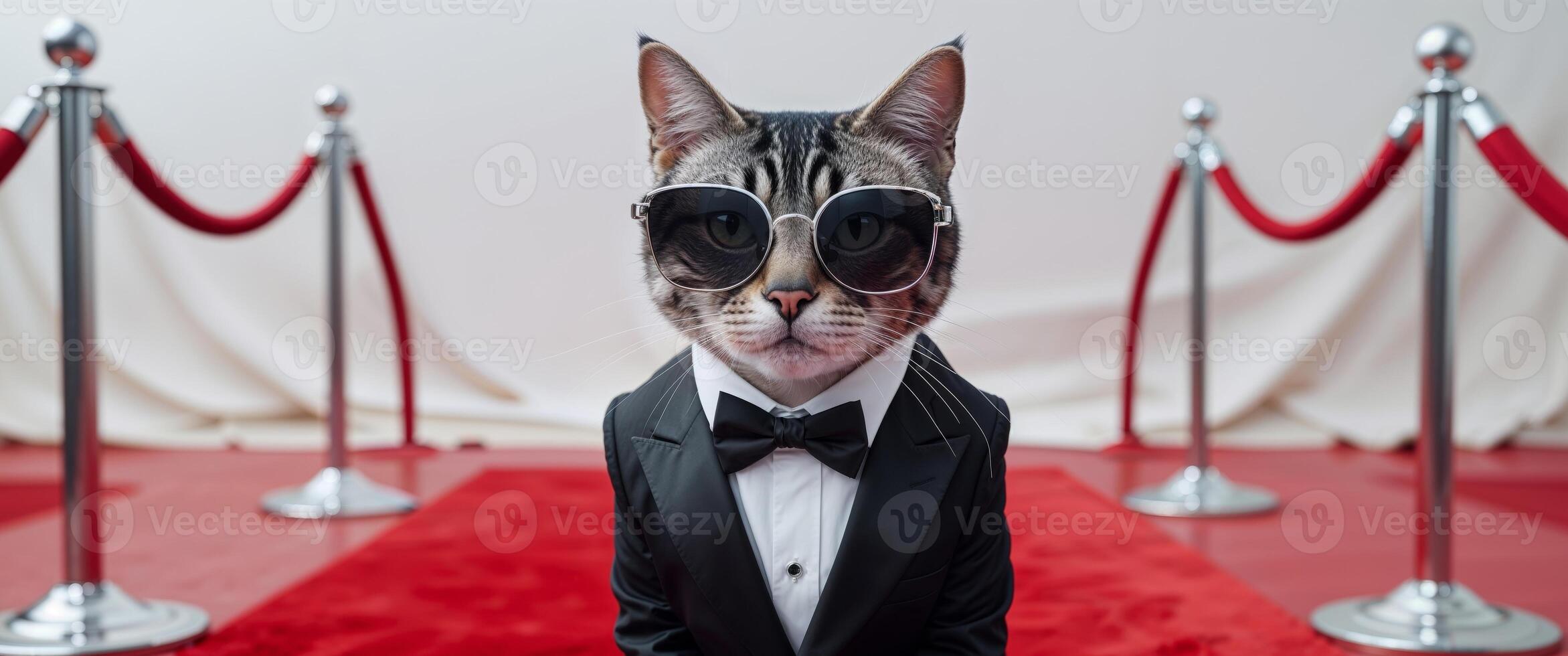 Stylish Cat in Suit Wearing Sunglasses on Red Carpet Event photo