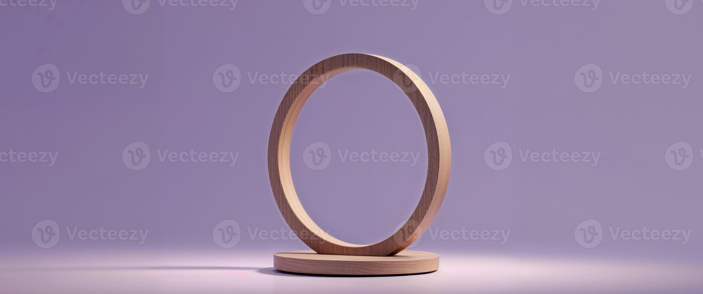 A wooden lamp with a circular base photo