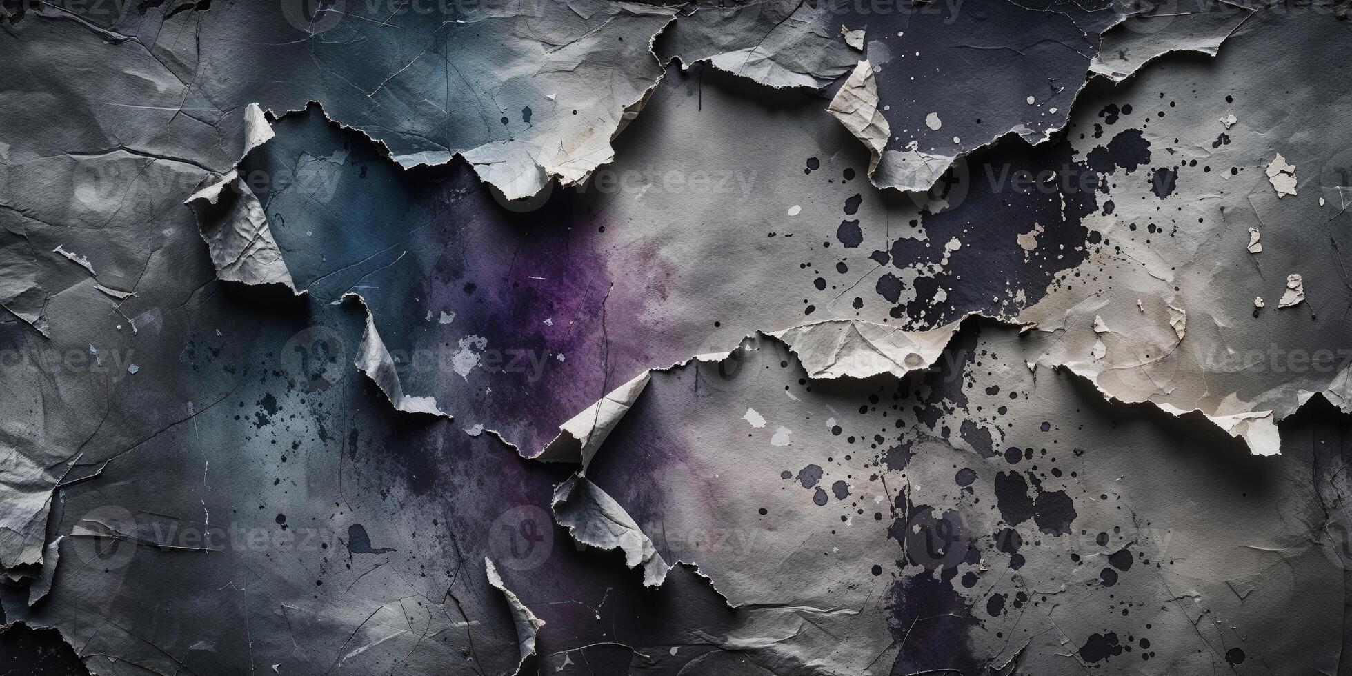 Abstract monochromatic grunge texture with tattered paper overlay photo
