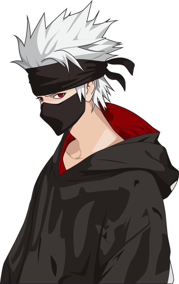 Anime Boy Wearing Mask In Black Hoodie vector