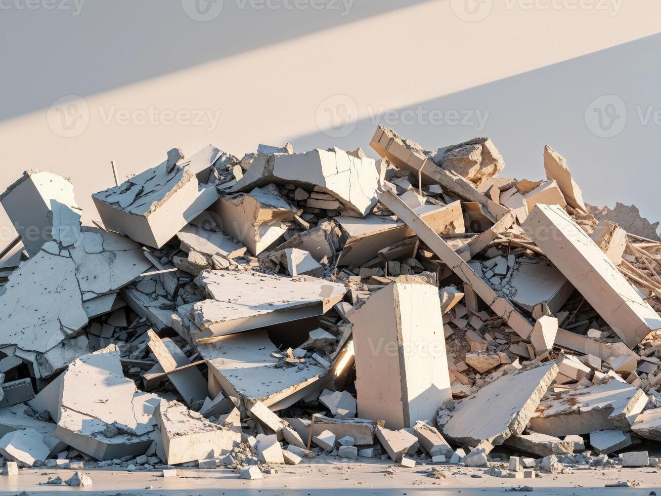 Demolition debris showing broken concrete and rubble from a collapsed structure photo