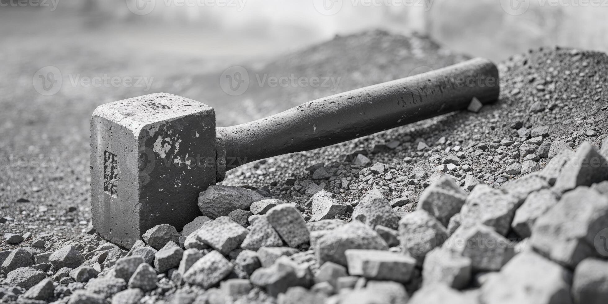 A hammer laying on top of a pile of rocks photo