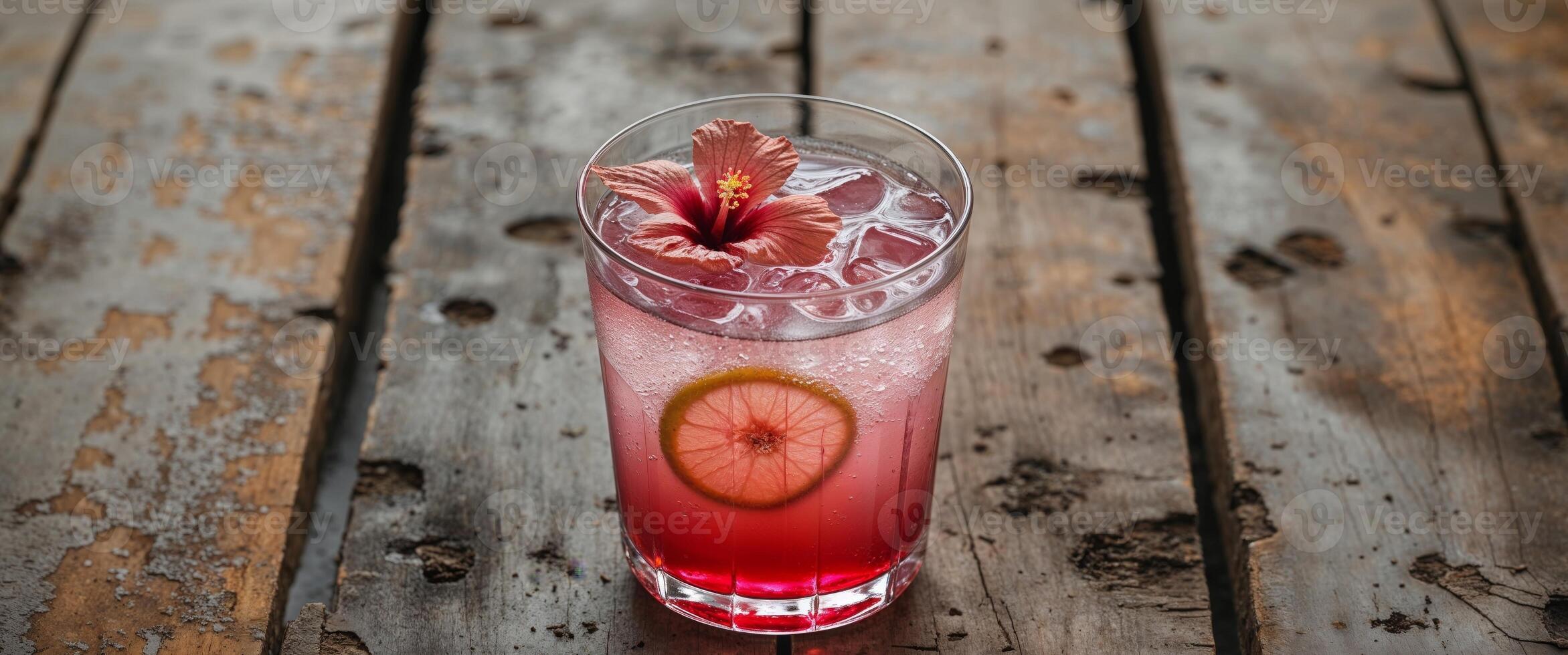 A pink drink with a flower on top photo