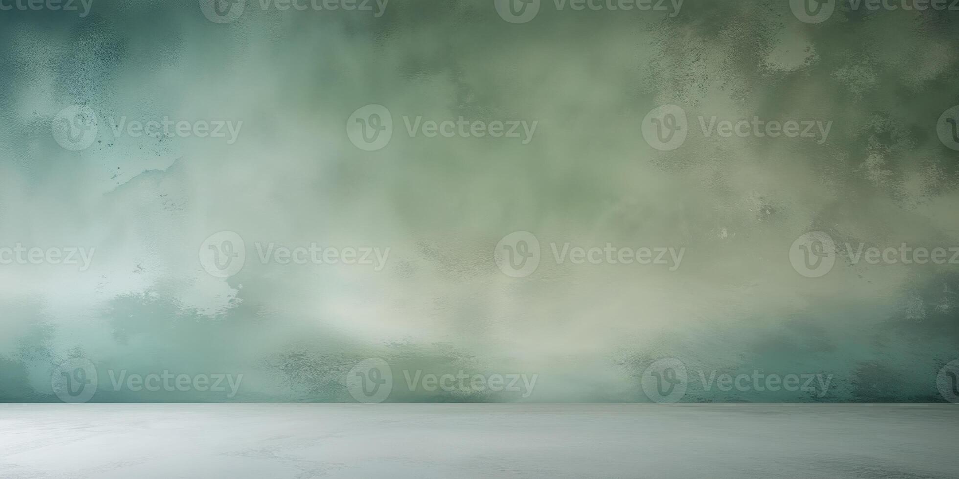 An empty room with a green wall and a white floor photo
