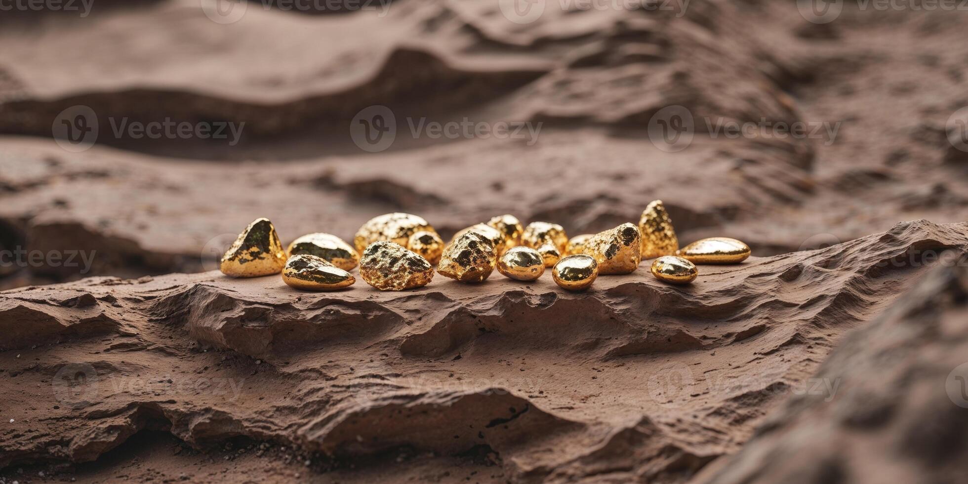 Golden nuggets on the ground photo