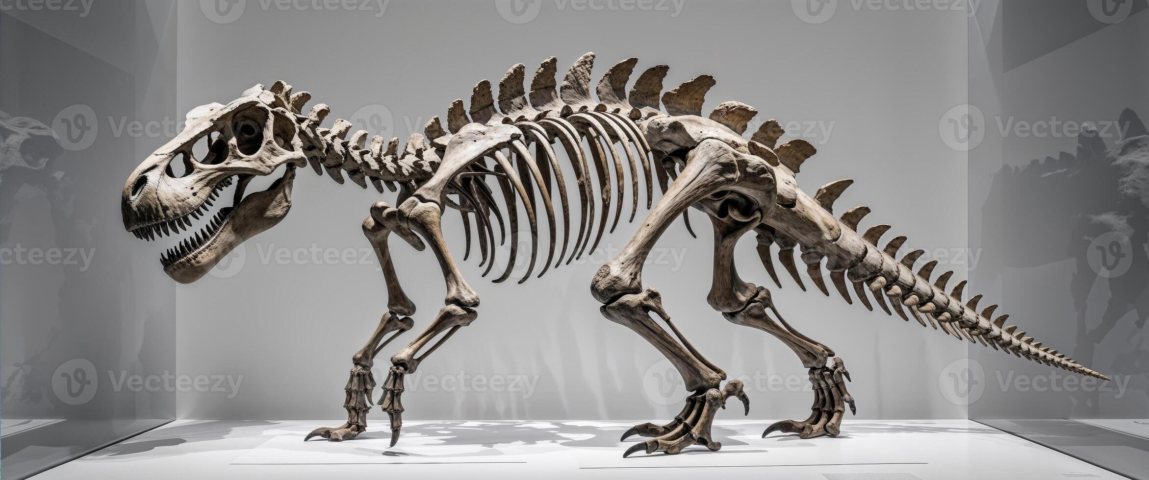 Skeleton of a prehistoric predator displayed in a museum exhibit photo