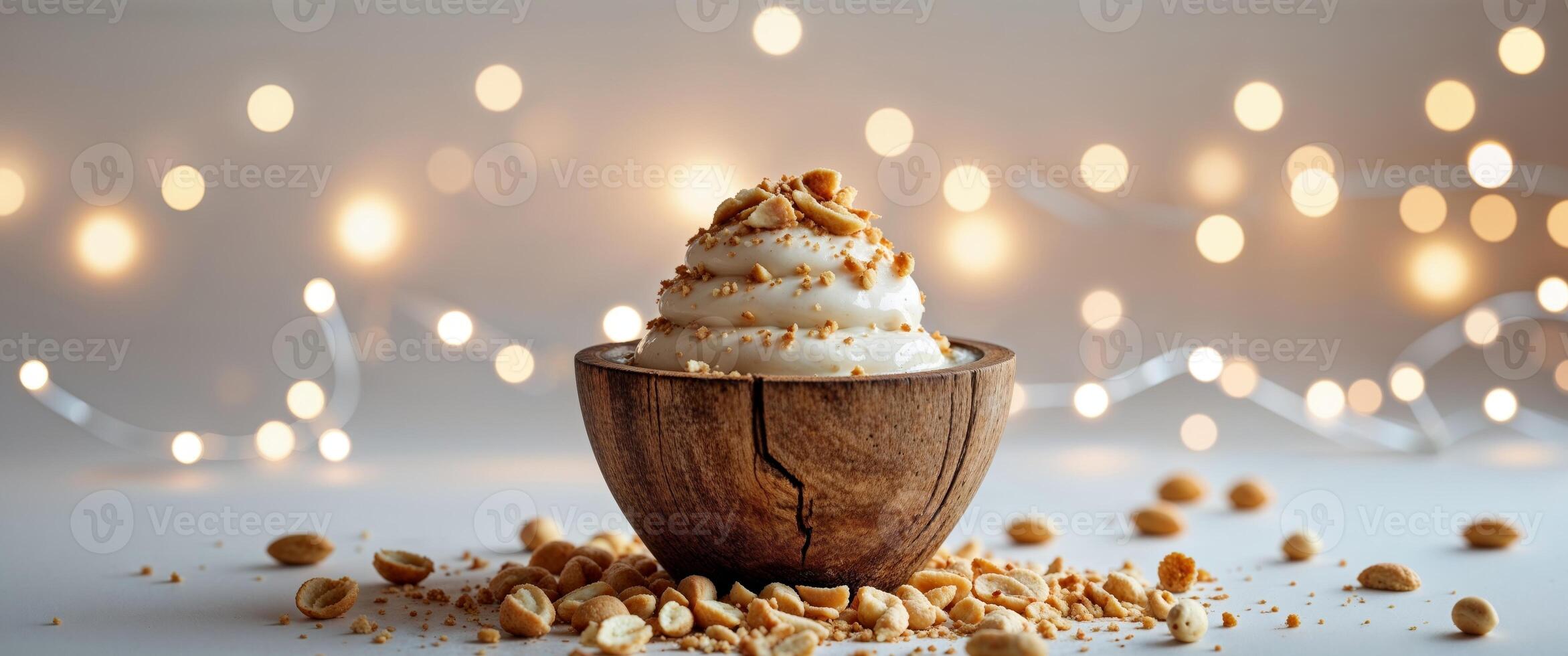 A bowl of ice cream with peanuts and a spoon photo