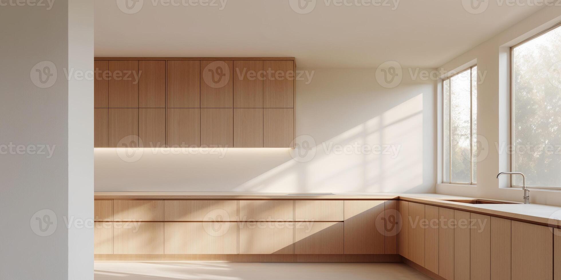 A kitchen with wooden cabinets and a window photo