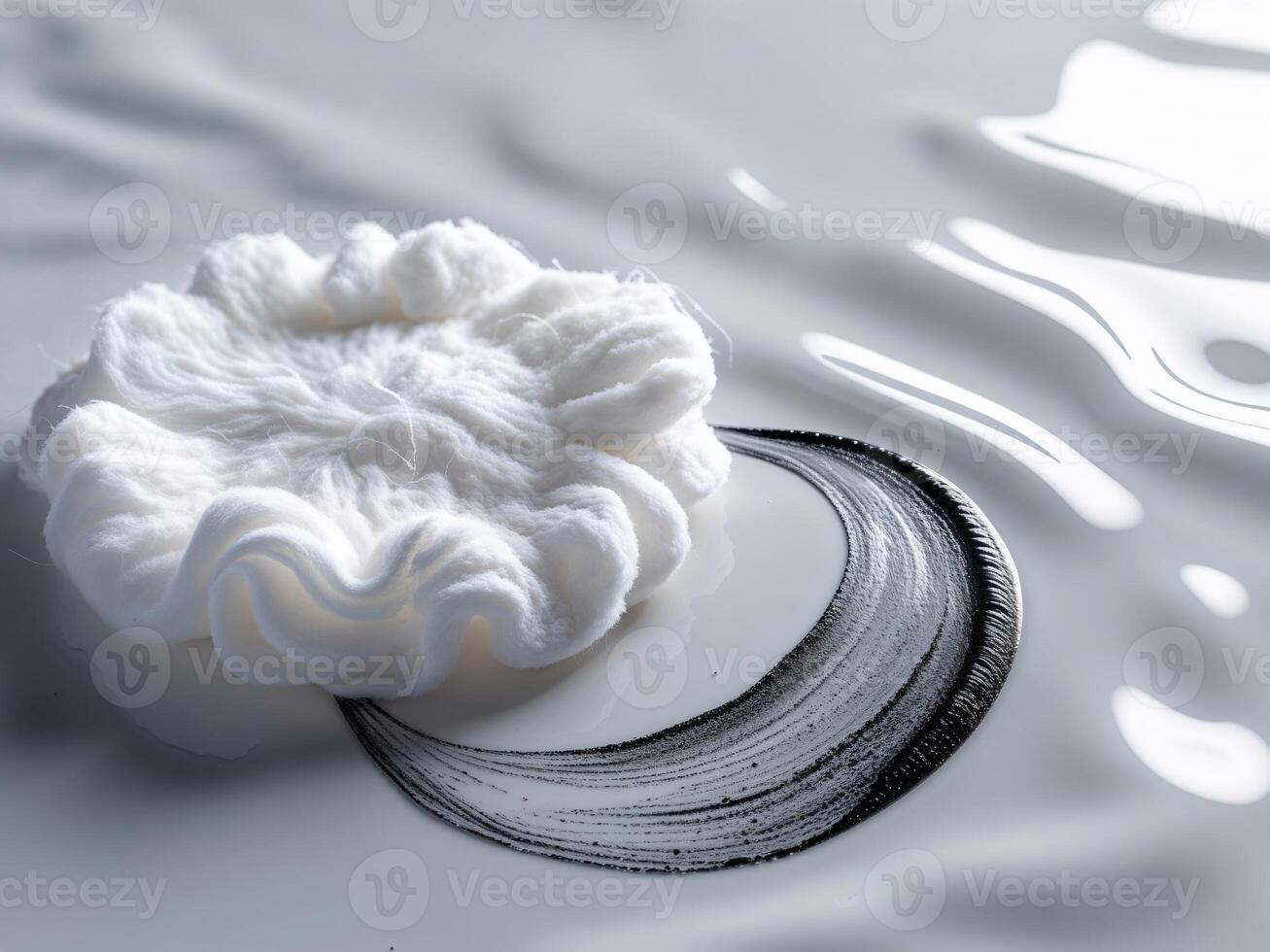 A white fluffy sponge on top of a white surface photo
