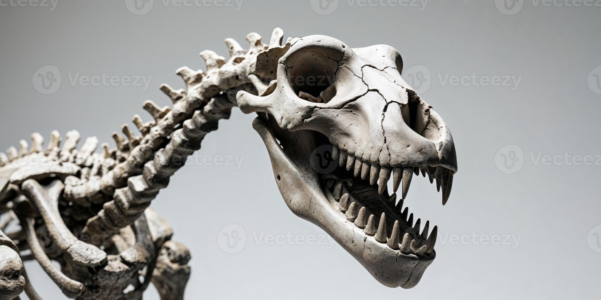 A skeleton of a dinosaur with its mouth open photo