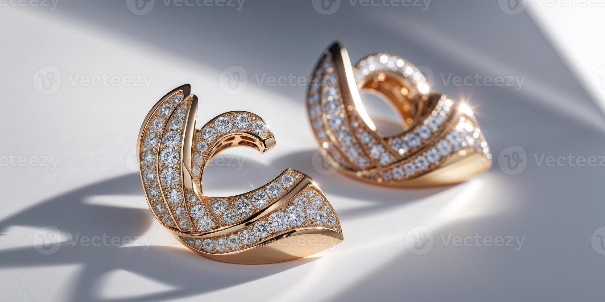 Two gold and diamond earrings photo