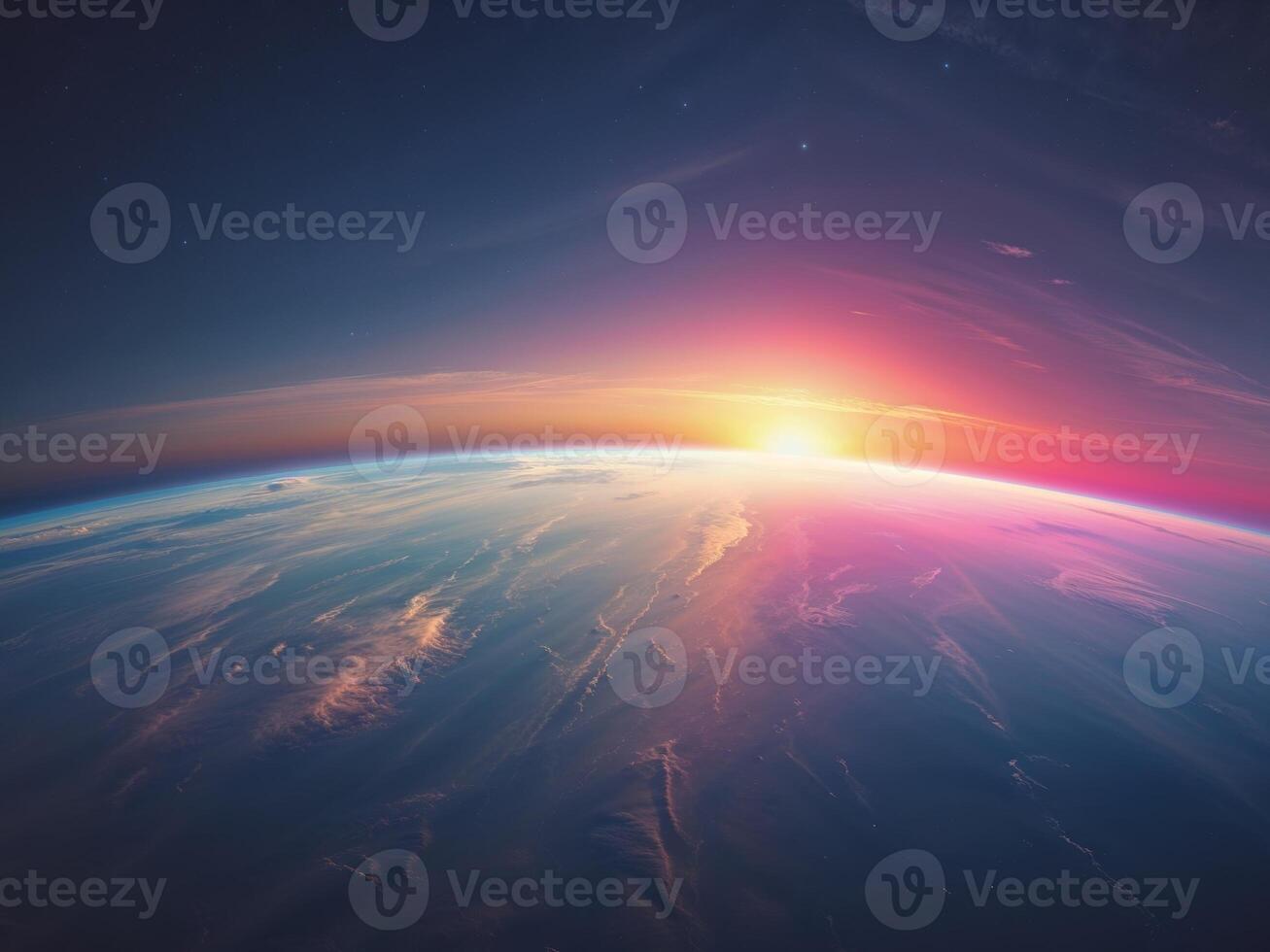 Stunning View of Earth from Space at Sunrise. photo
