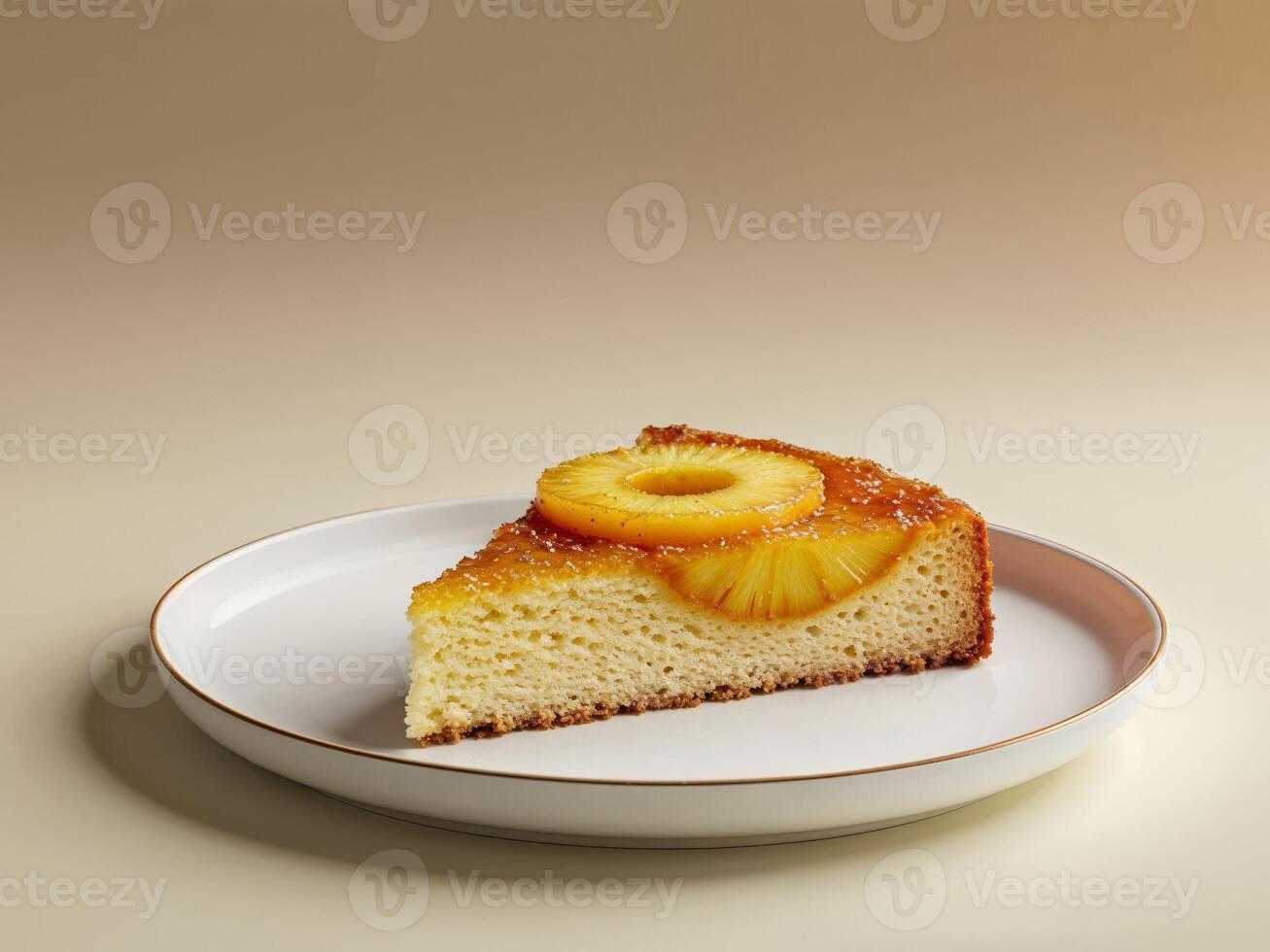 A slice of pineapple upside down cake on a plate photo