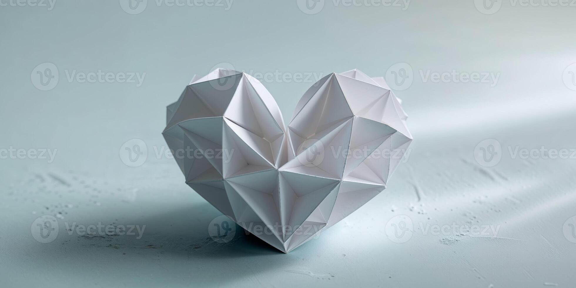 Geometric Paper Heart on Light Blue Background. photo