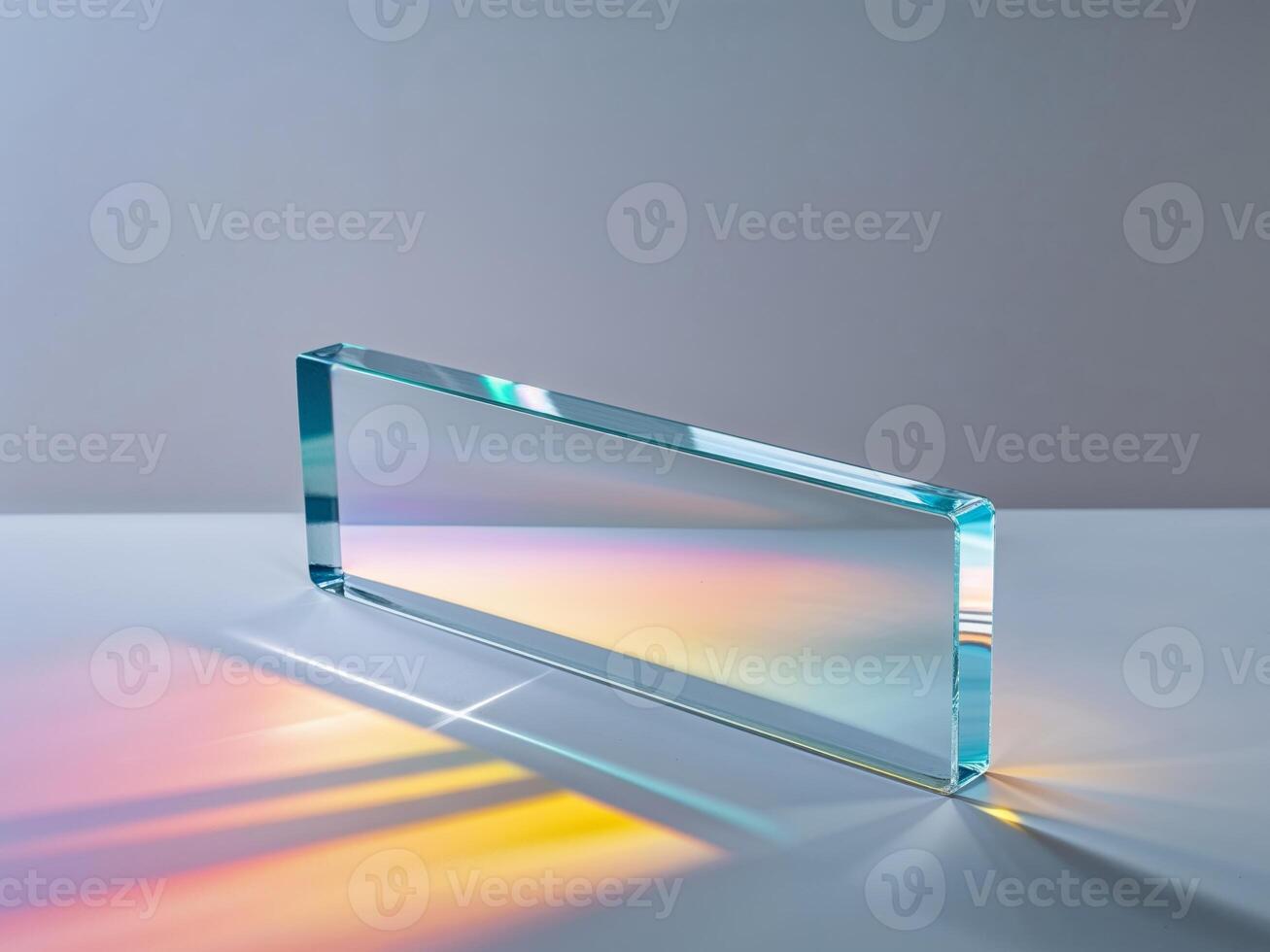 Clear Glass Rectangle with Colorful Reflections and Shadows photo