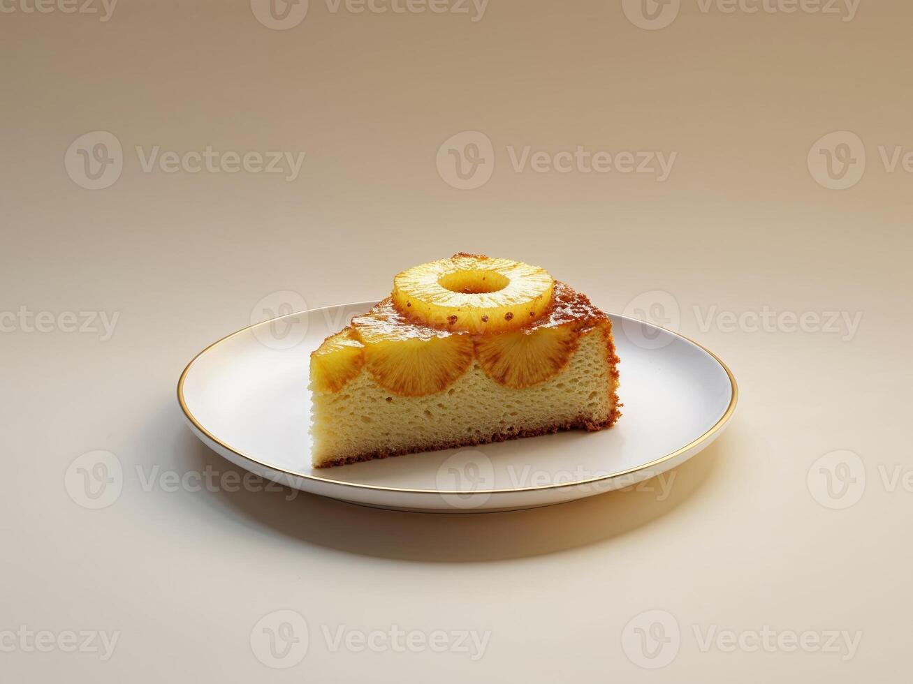 Delicious Pineapple Upside Down Cake Slice on White Plate photo