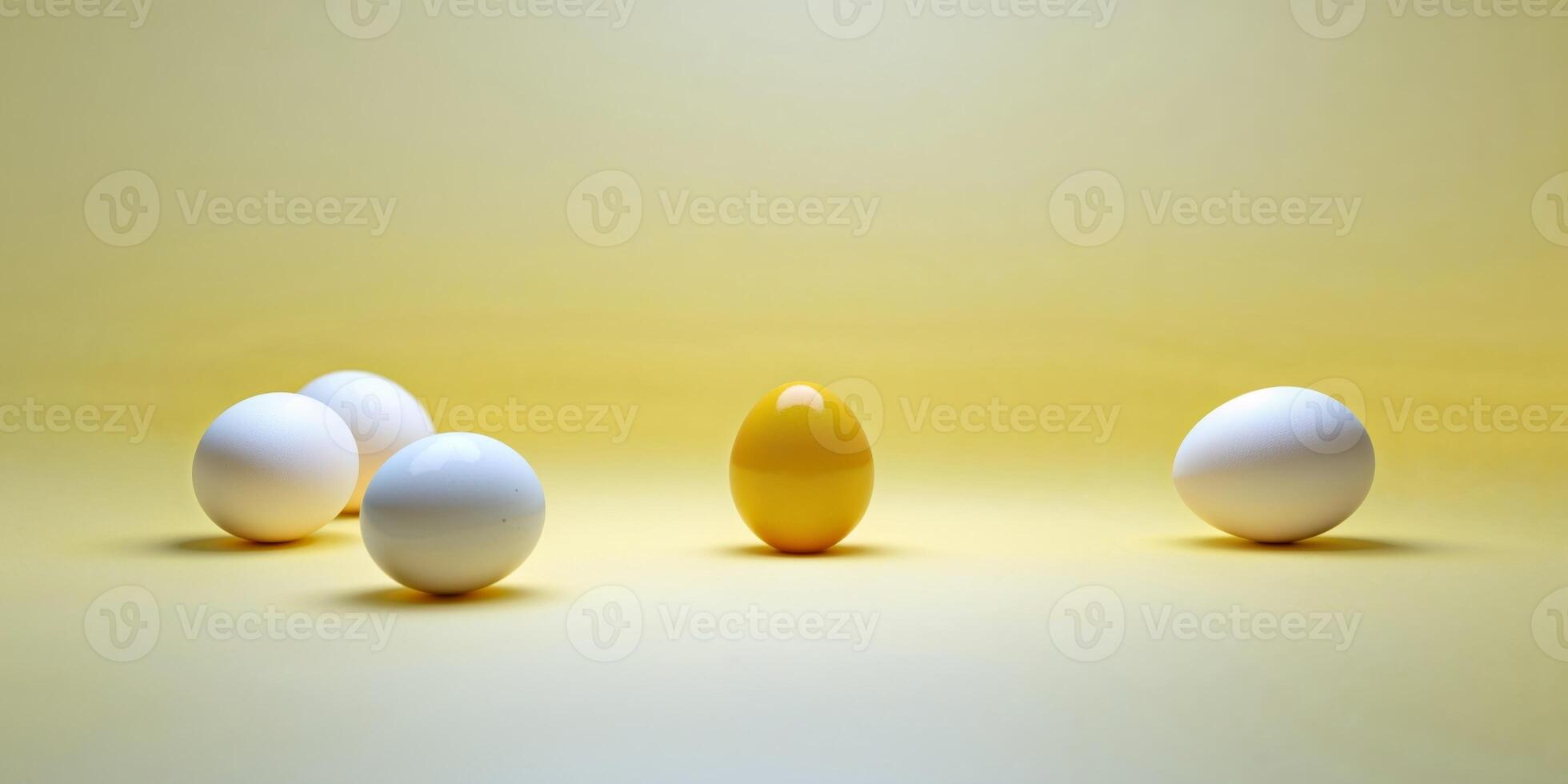 Yellow background with white eggs and egg yolk. photo