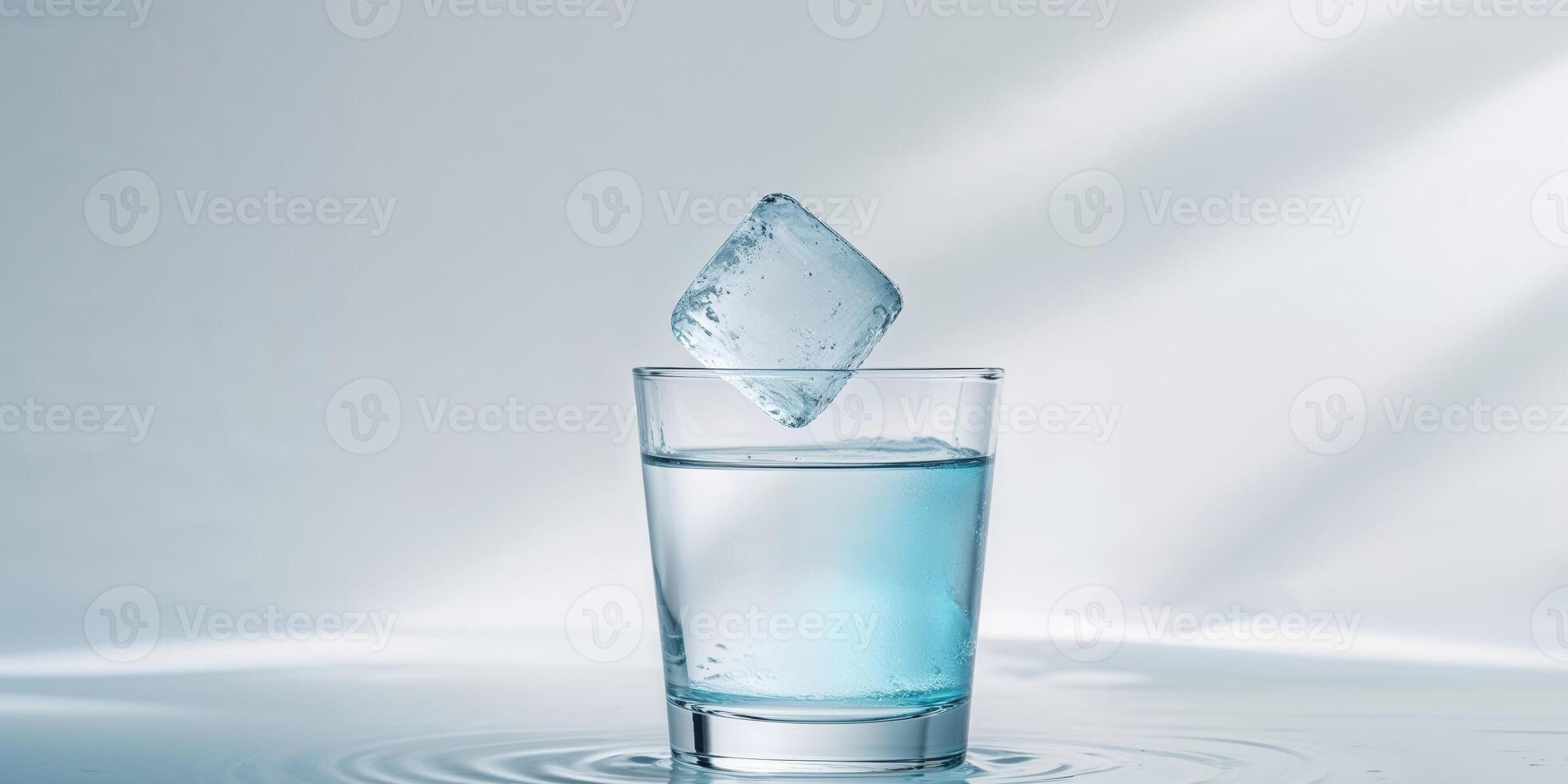 Water Splash in Glass with Ice Cube Refreshing Drink Concept. photo