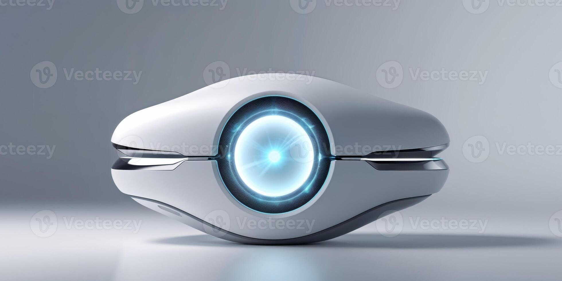 Futuristic white device with glowing eye design. photo
