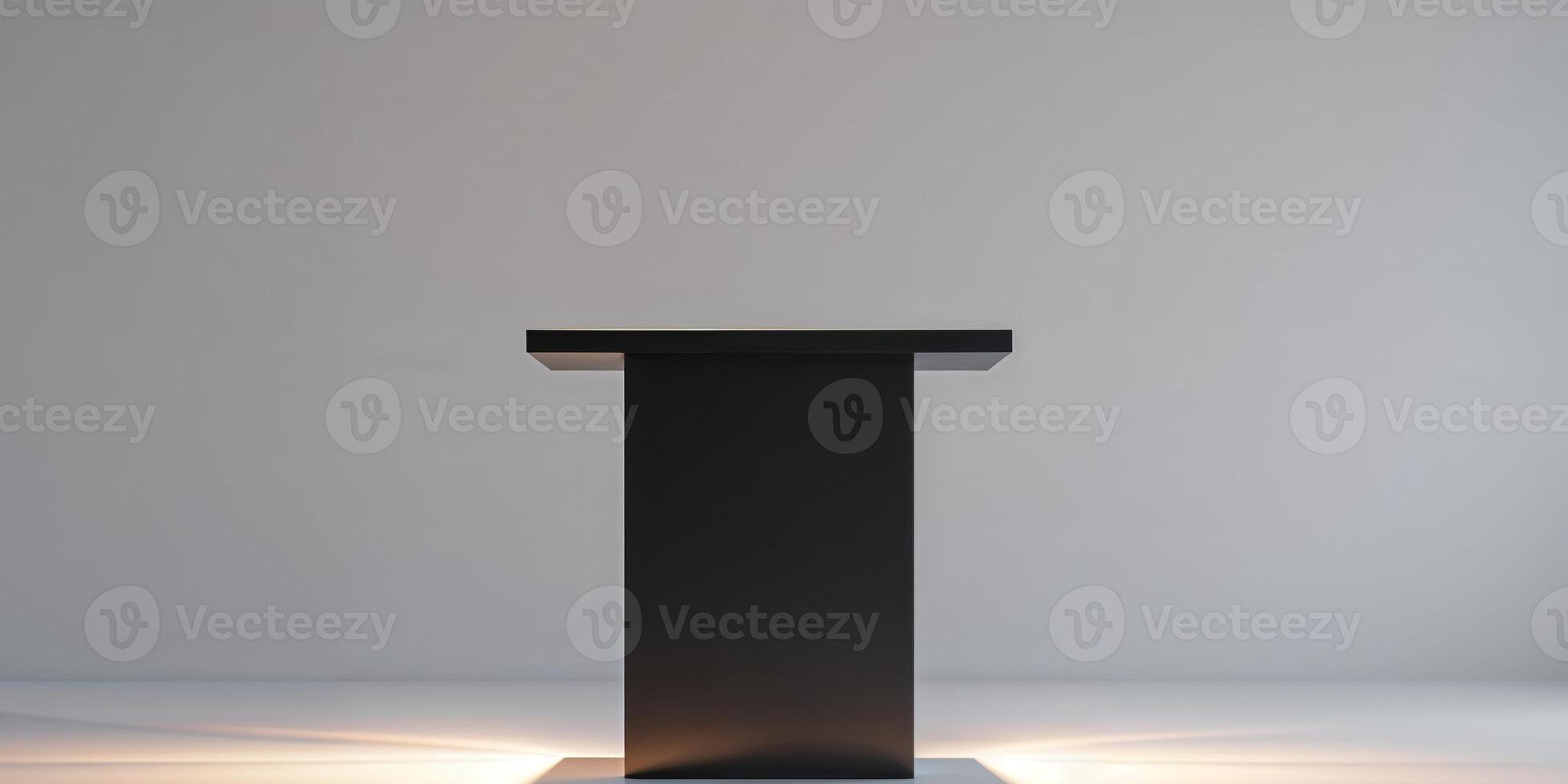 A black podium with lights shining on it. photo