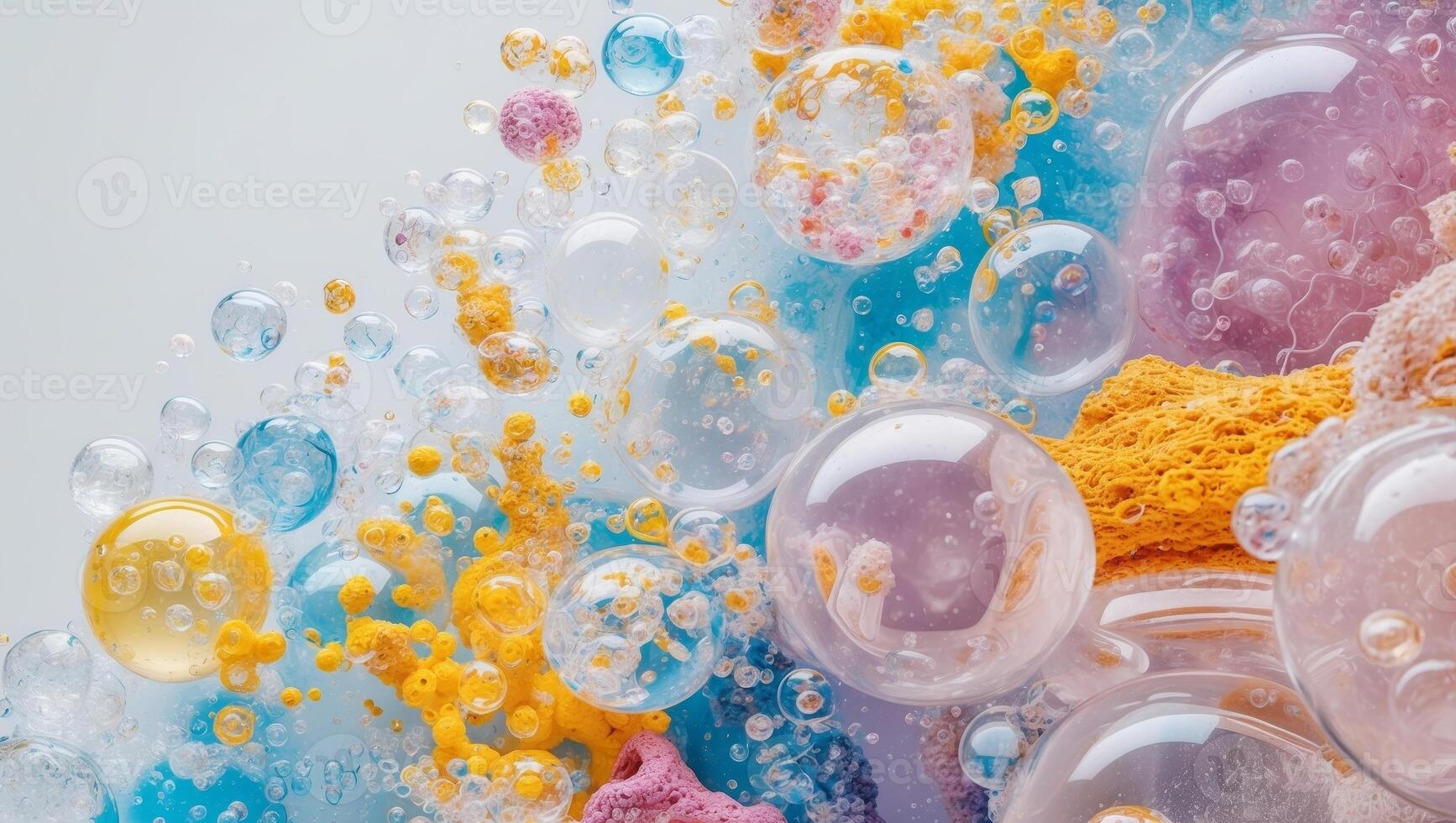Colorful bubbles and soap bubbles on a white background photo