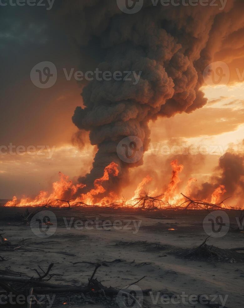 Fire tornado destroying everything in its path during doomsday photo