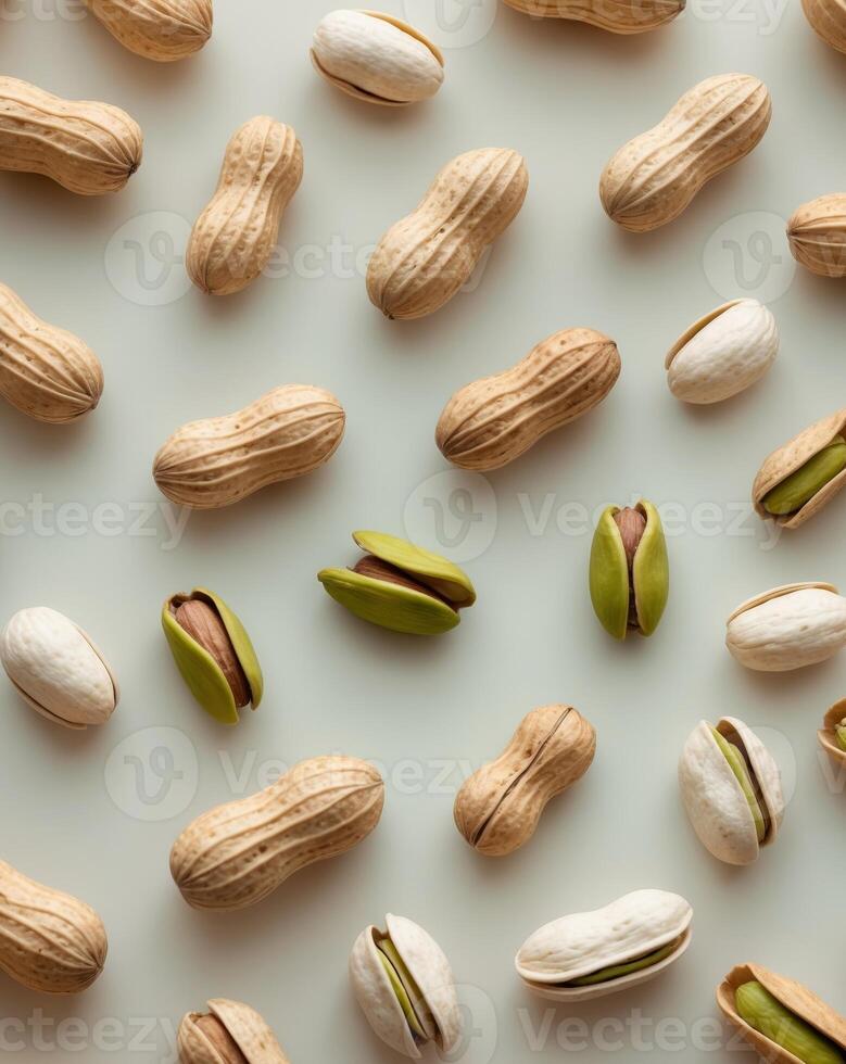 Peanuts and pistachios both in shell and shelled offer a healthy and satisfying snack. photo