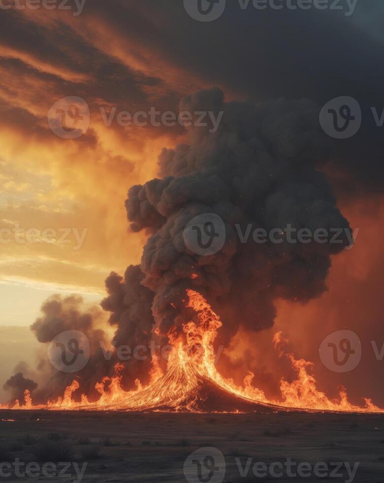 Fire tornado destroying everything in its path during doomsday. photo