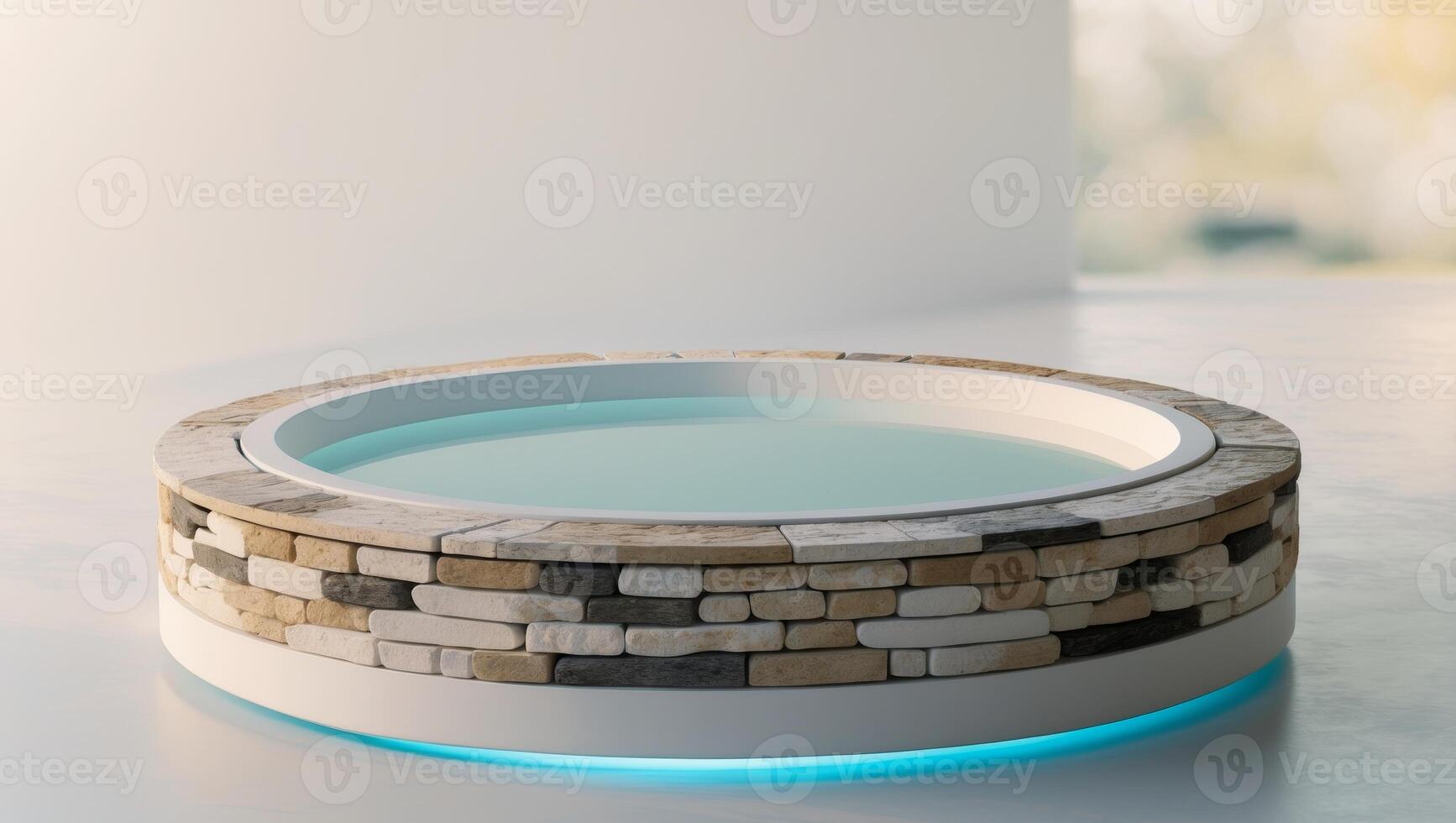Modern Circular Hot Tub with Stone Accents. photo
