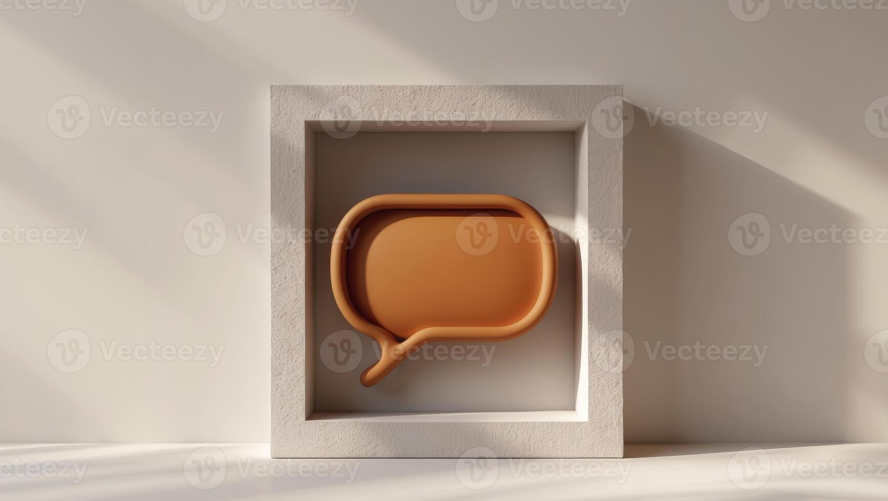 A speech bubble in a white box on a table photo