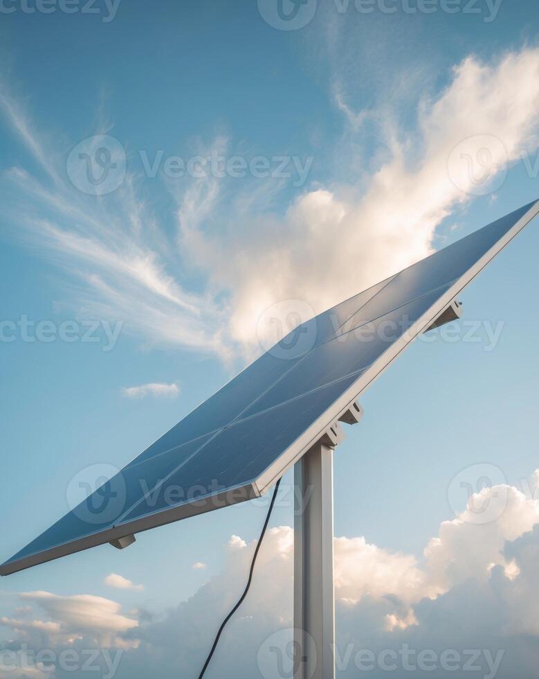 Solar Power Panel Under Blue Sky Capturing Renewable Energy. photo