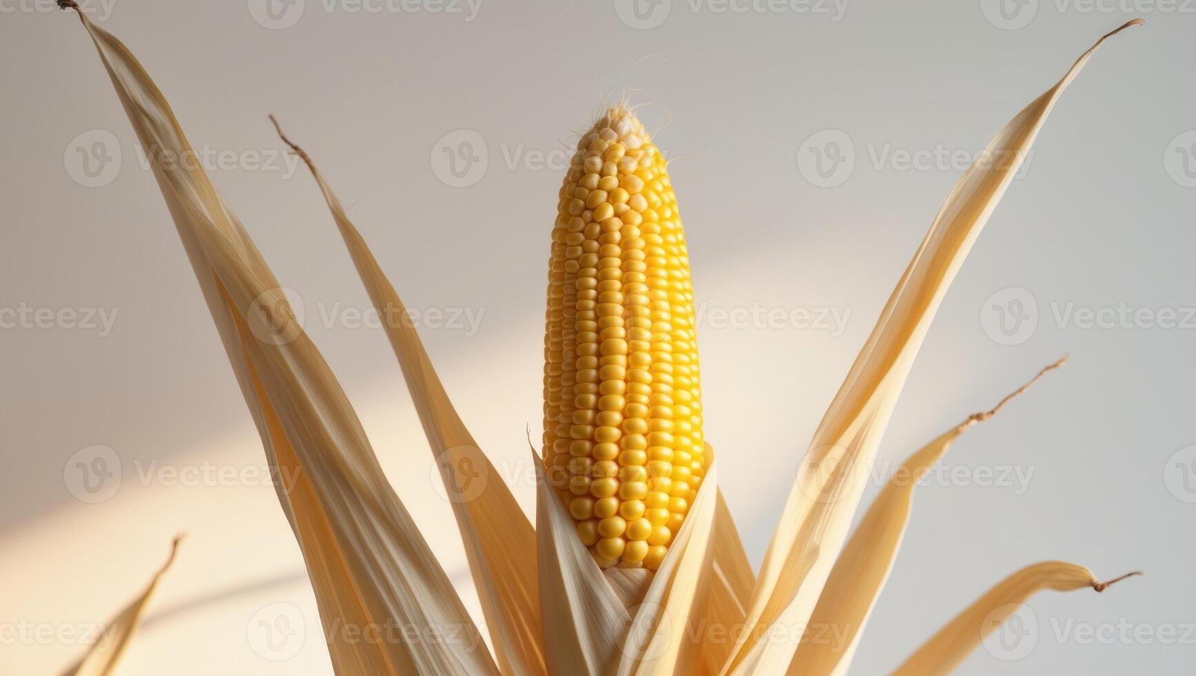 Single ear of corn with plump golden kernels photo