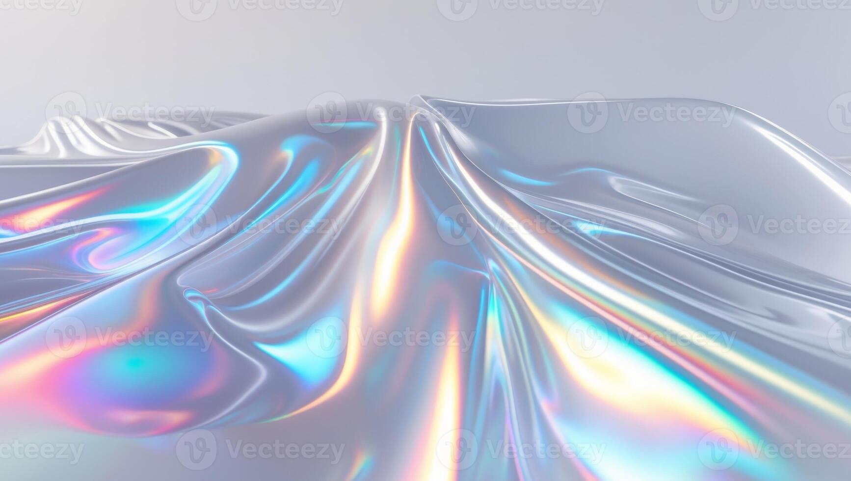 Holographic surface exhibits a flowing iridescent gradient with dynamic light reflections. photo
