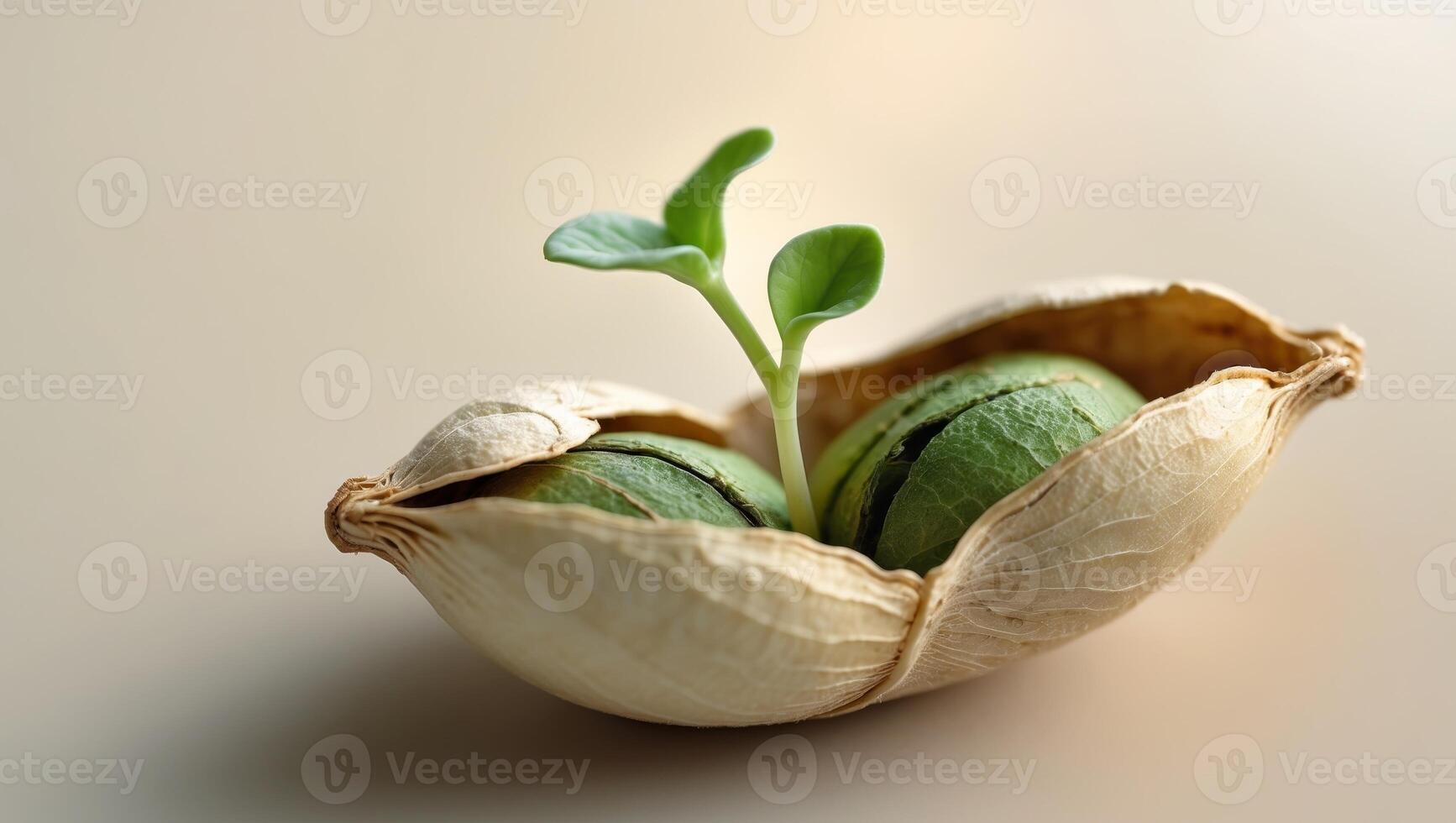 Seed Shell Opening with Emerging Sprout Macro photo