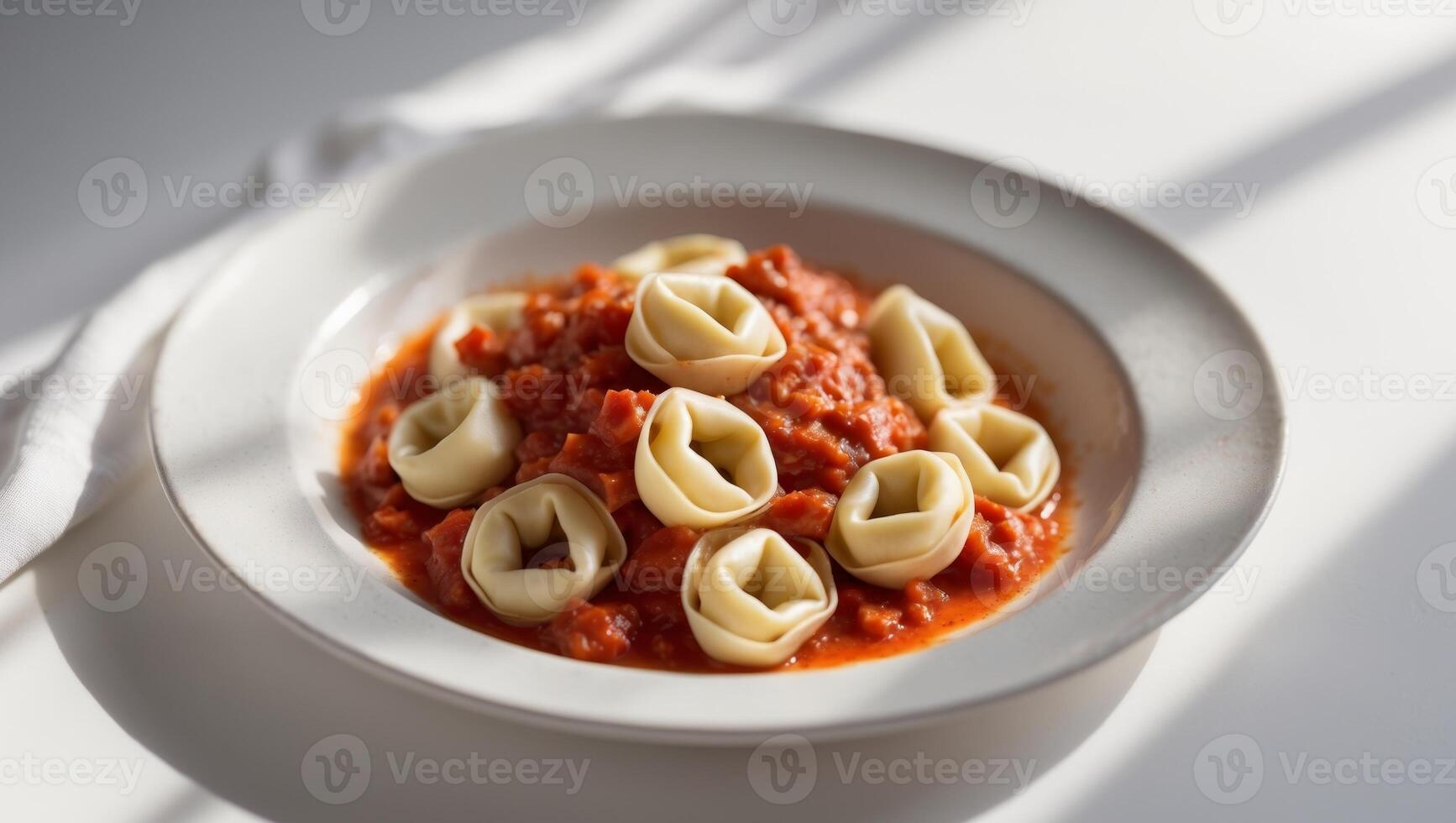Fresh tortellini with homemade tomato sauce photo