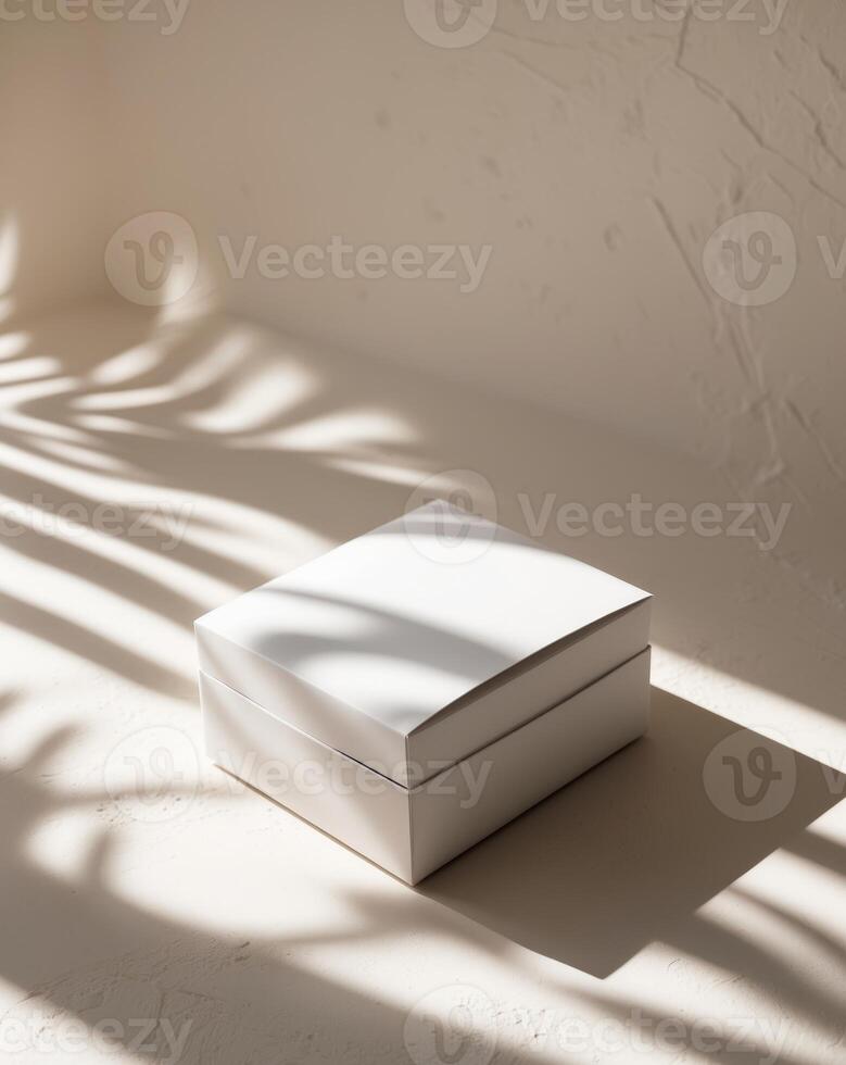 White Box Packaging with Soft Shadow and Natural Light. photo