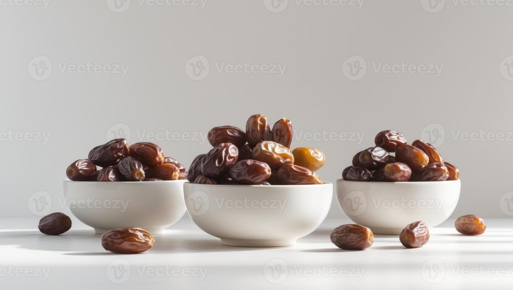 Dates plump and glossy piled in three bowls photo
