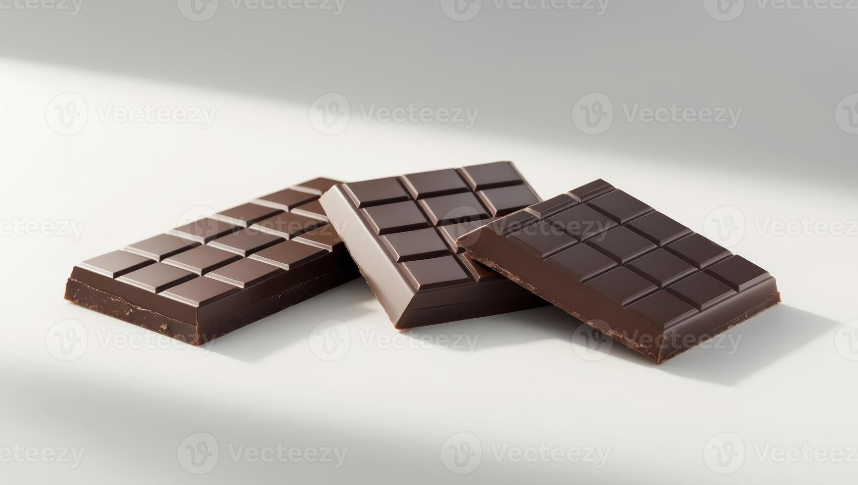 Three chocolate bars with perfectly scored squares ready to be broken and savored. photo